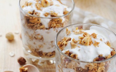Ice cream parfait with roasted nuts