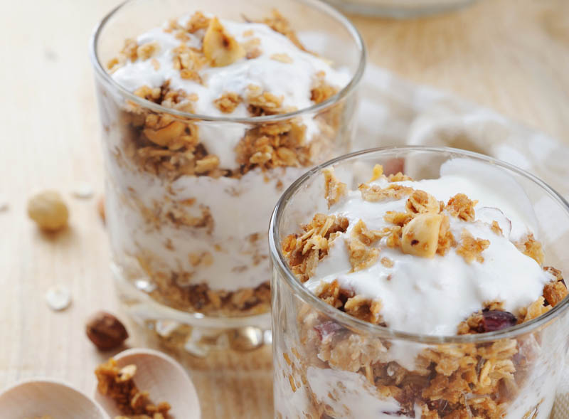 Ice cream parfait with roasted nuts